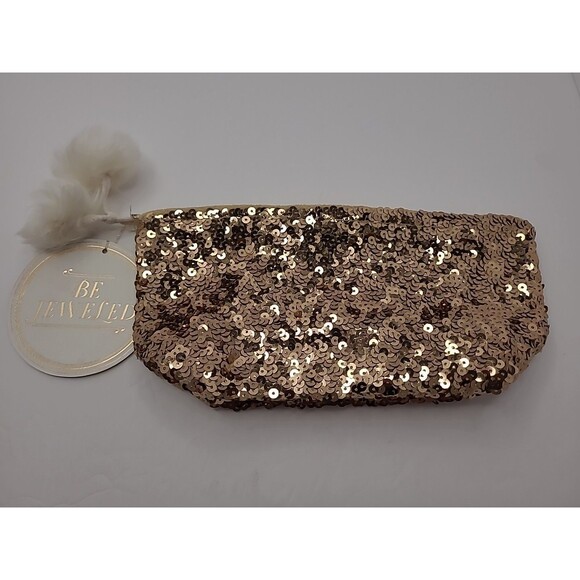 Pottery Barn Teen "Be Jeweled" Sequin Pouch Makeup Travel Bag Pom Pom New - Picture 5 of 9
